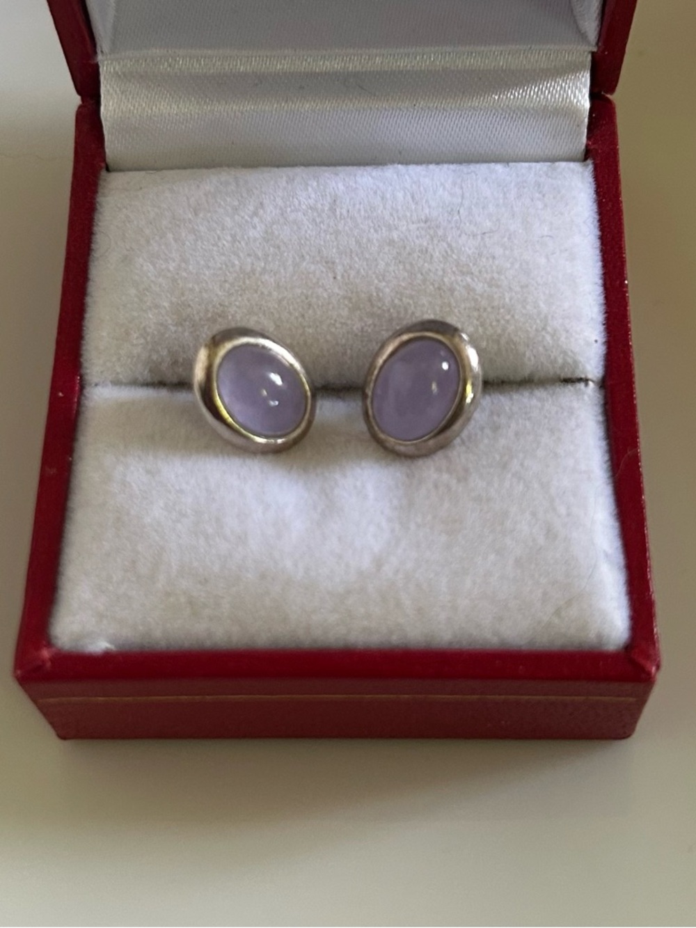 Lavender Jade  Cabochon Sterling Silver Stud Earrings